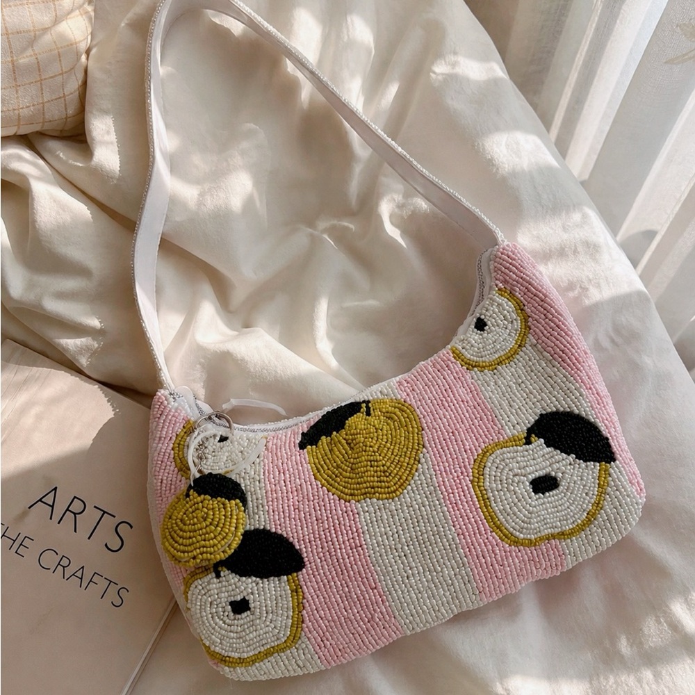 NWT Handmade Beaded Apple Shoulder Bag Pink Underarm Bag